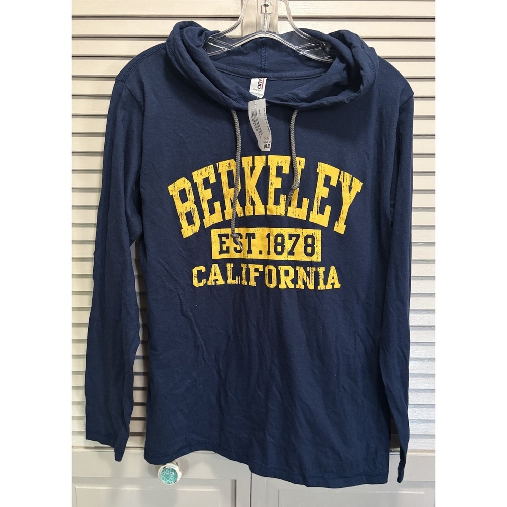 Berkeley Graphic Logo Blue/Yellow Jersey Knit‎ Top Size L Long Sleeve College